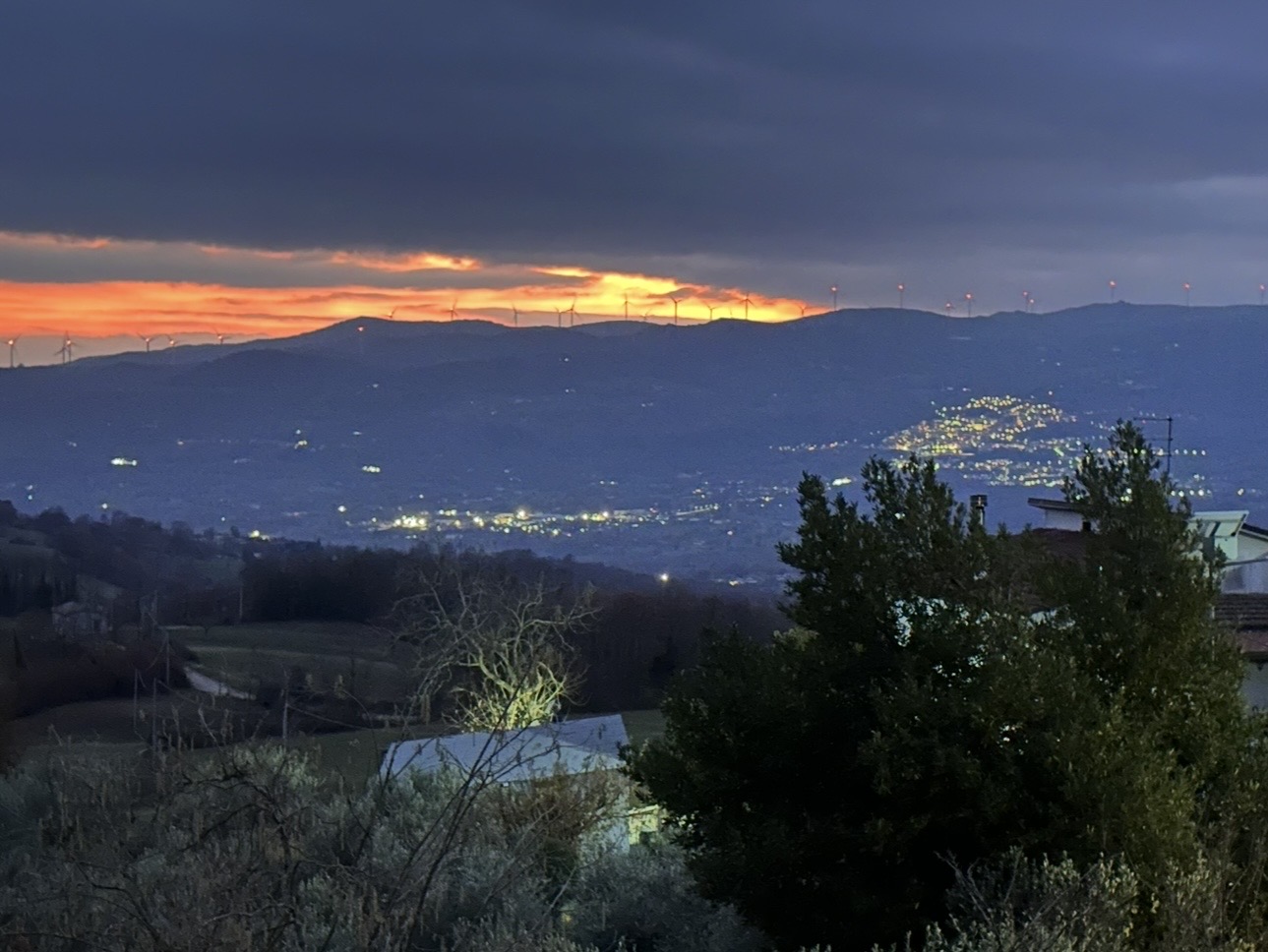 Village lights at dusk